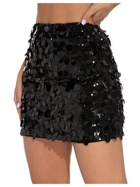 Sequin Mini Skirt for Women High Rise Stretchy Party Clubwear Sparkly Night Out